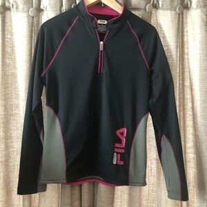 Fila Quarter Zip Black Logo Lightweight Sweatshirt